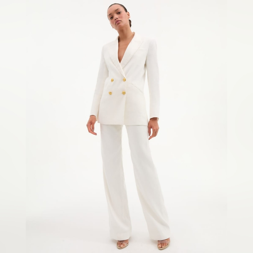 NWT Veronica Beard Jude Linen Wide-Leg Pant | High-Rise Pant Size 6 In Off-White - Picture 13 of 14